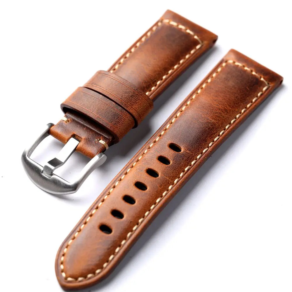 Cinturino per orologio da uomo fatto a mano in pelle bovina, strato superiore, beige, vintage, 20mm, 22mm, 24mm, struttura in bronzo morbido e ispessito