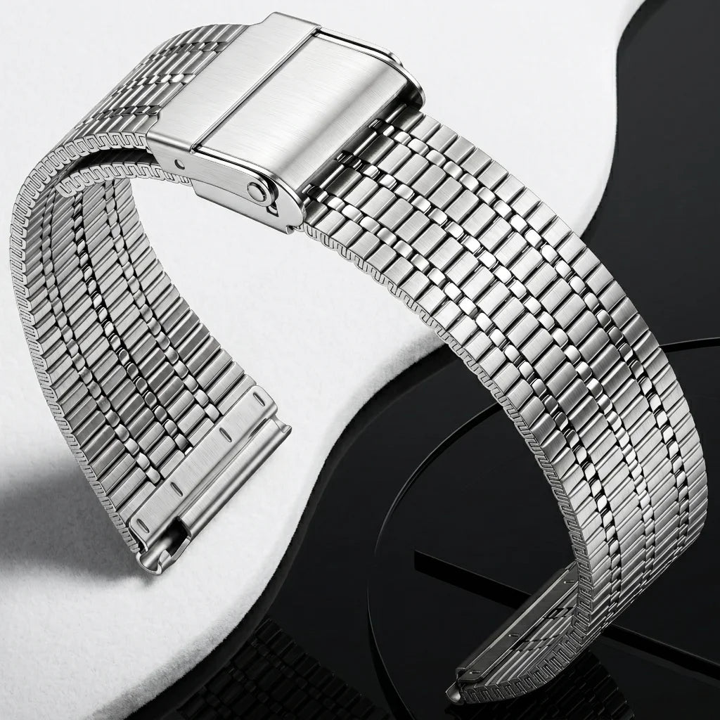 Correa de reloj de acero inoxidable de 20 mm 22 mm, correa de repuesto de malla metálica transpirable para hombres y mujeres con barra de resorte de liberación rápida