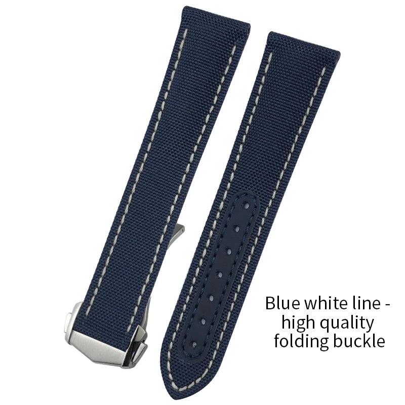 Optical-Nylon leather watch strap, for Omega Seamaster AT150 Speedmaster De Ville, high quality folding clasp, 19mm, 20mm