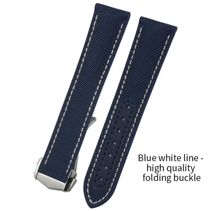 Optical-Nylon leather watch strap, for Omega Seamaster AT150 Speedmaster De Ville, high quality folding clasp, 19mm, 20mm