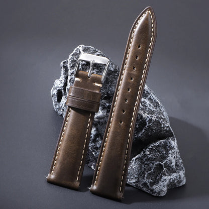 Bracelet de montre vintage en cuir huilé avec boucle papillon 18mm 19mm 20mm 21mm 22mm pour homme et femme, fermoir à ardillon