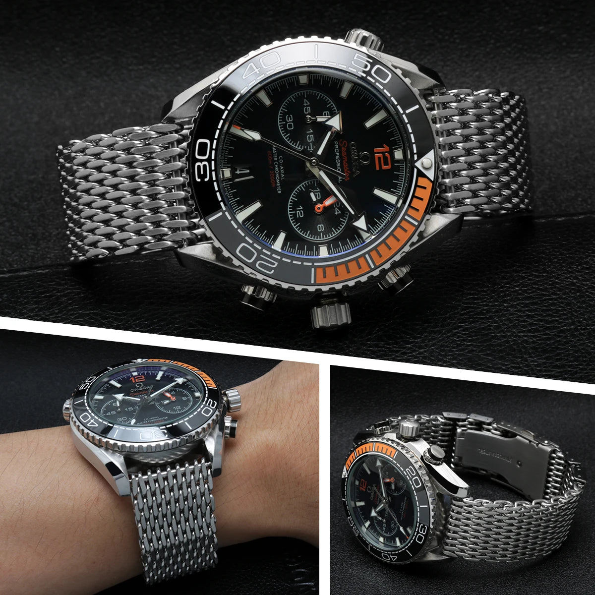 Cinturino in maglia d'acciaio shark diver, 20/22/24 mm, per orologio milanese, Bracciale in tessuto, chiusura doppia, per Breitling Omega