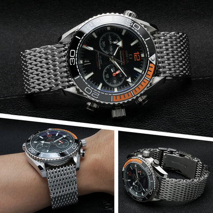 Cinturino in maglia d'acciaio shark diver, 20/22/24 mm, per orologio milanese, Bracciale in tessuto, chiusura doppia, per Breitling Omega