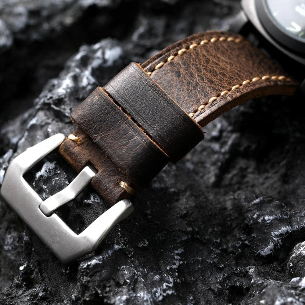 Handmade Italian Cowhide Leather Strap, Brown, 20 21 22MM 23MM 24MM 26MM, Thick Leather Watch Band for Men, Retro Style Watch Strap
