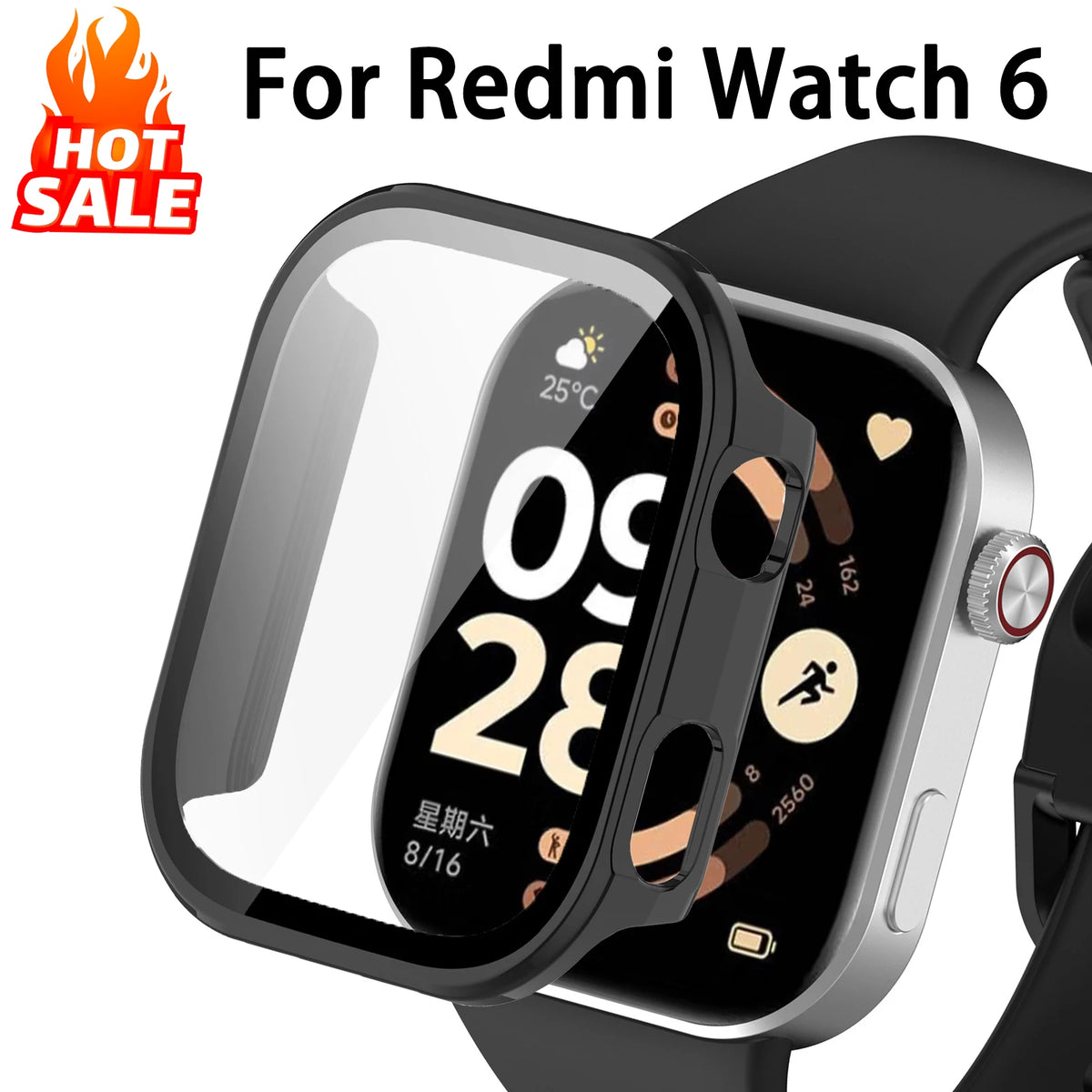 Xiaomi Redmi Watch 6用ケース＋ガラス、スクリーンプロテクター、強化ガラス製バンパー保護カバー、保護ケース、アクセサリー