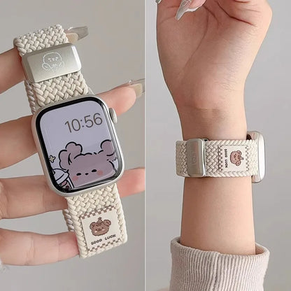 Bracelet en nylon tressé Music Dog avec boucle magnétique pour Apple Watch 42 46 40mm 45mm 41mm 44mm 49mm iWatch 7 4 3 5 6 8 9 10 Ultra