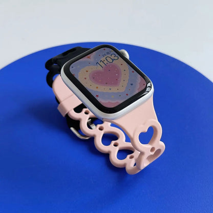 Nouveau bracelet de montre en silicone en forme de cœur pour Apple Watch S11 S10 S9 S8 7 6 5 4, bracelet respirant pour femmes, compatible avec iWatch Series 49 46 45 44 43 42 mm