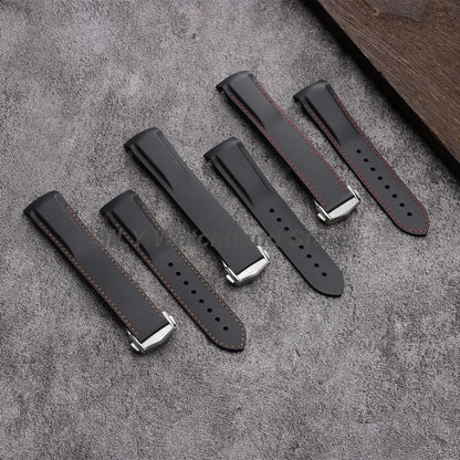 Bracelet de montre en Silicone 20mm 22mm, noir bleu, en caoutchouc, extrémité incurvée, étanche, pour hommes et femmes, pour Omega Seamaster 300