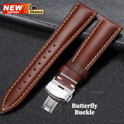 Bracelet de montre vintage en cuir huilé avec boucle papillon 18mm 19mm 20mm 21mm 22mm pour homme et femme, fermoir à ardillon