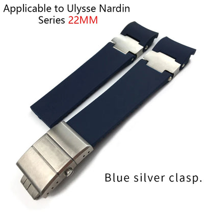 Correa de reloj de caucho de silicona de 22 mm compatible con Ulysse Nardin DIVER 263, negro, marrón, azul, 25*12 mm, impermeable