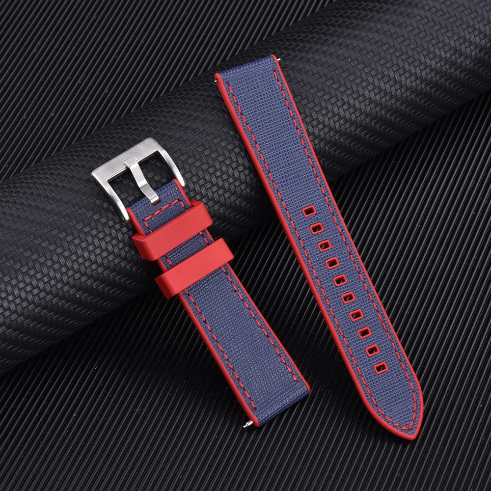 Bracelet de montre FKM, nouveau Design, 20mm 22mm, libération rapide, hybride, caoutchouc fluoré, cuir, FPM, doux et Durable, unisexe