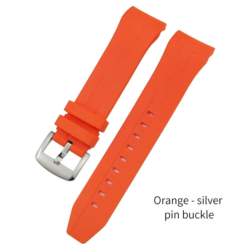 Curved End Rubber Watch Strap, 21mm 22mm, for Tissot T120 Seastar T120407A T120417A, Black Orange Silicone Watch Band