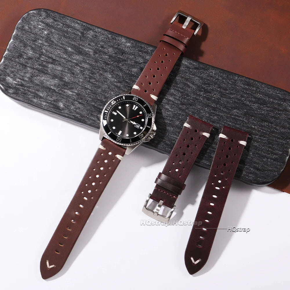 Atmungsaktives Retro-Uhrenarmband aus Rindsleder, Echtleder, Öl-Wachs-Finish mit Farbverlauf, Business-Uhrenarmband, 20 mm, 22 mm, hohe Qualität