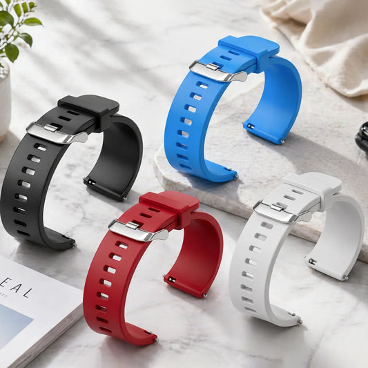 HENGRC 5 Colors Silicone Rubber Watch Band 18mm 20mm 22mm Women Men Watch Strap Waterproof Sports Watch Belt Polished Buckle