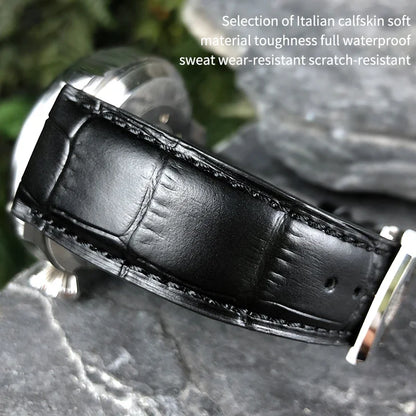 Bracelet de montre en cuir de veau véritable, grain d'alligator, compatible avec IWC Pilot Portuguese Serie, disponible en noir, marron et bleu