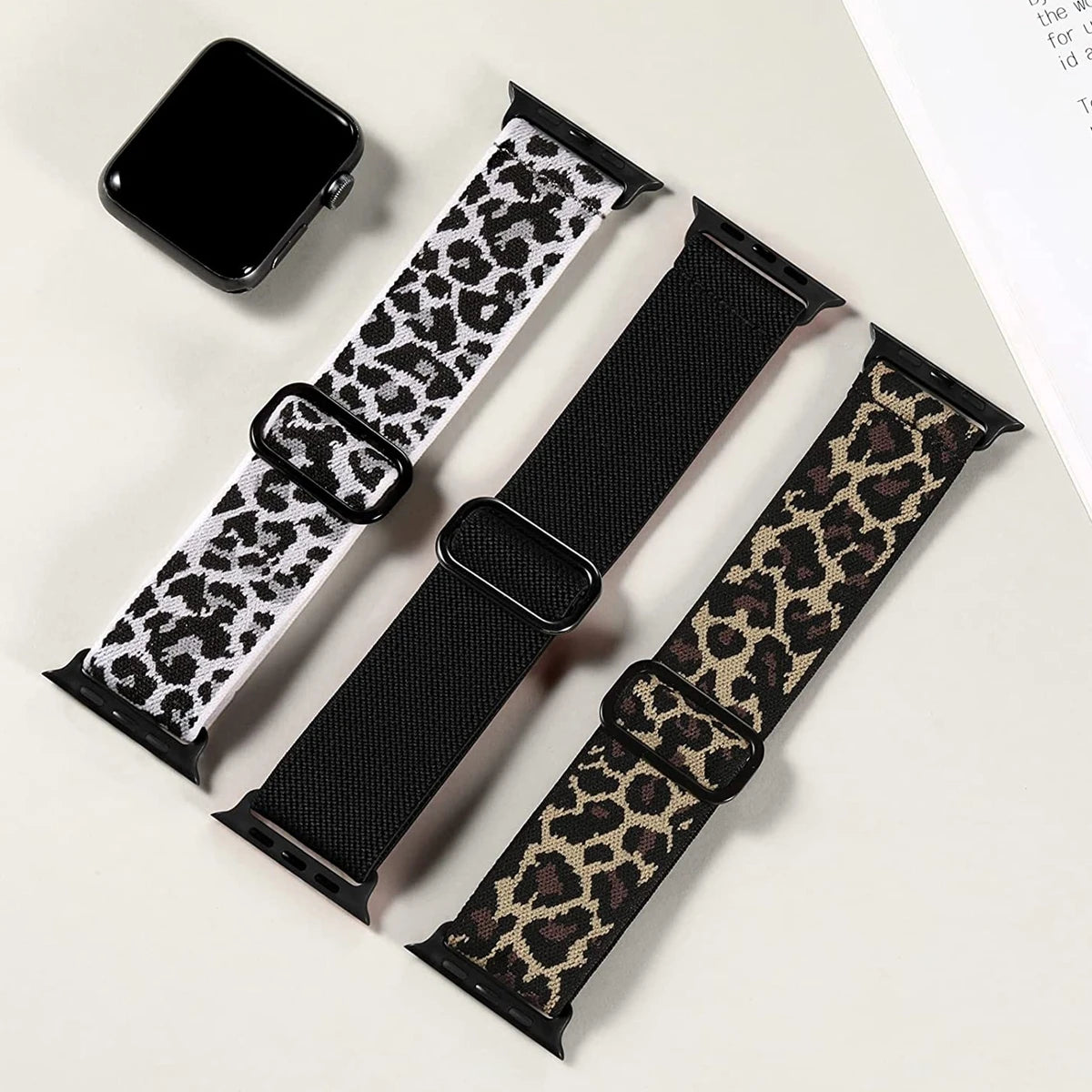 Lot de 3 bracelets élastiques en nylon pour Apple Watch Series 10/11 42mm 46mm, boucle sportive extensible en nylon pour iWatch Series 10 9 8 7 6 5 4