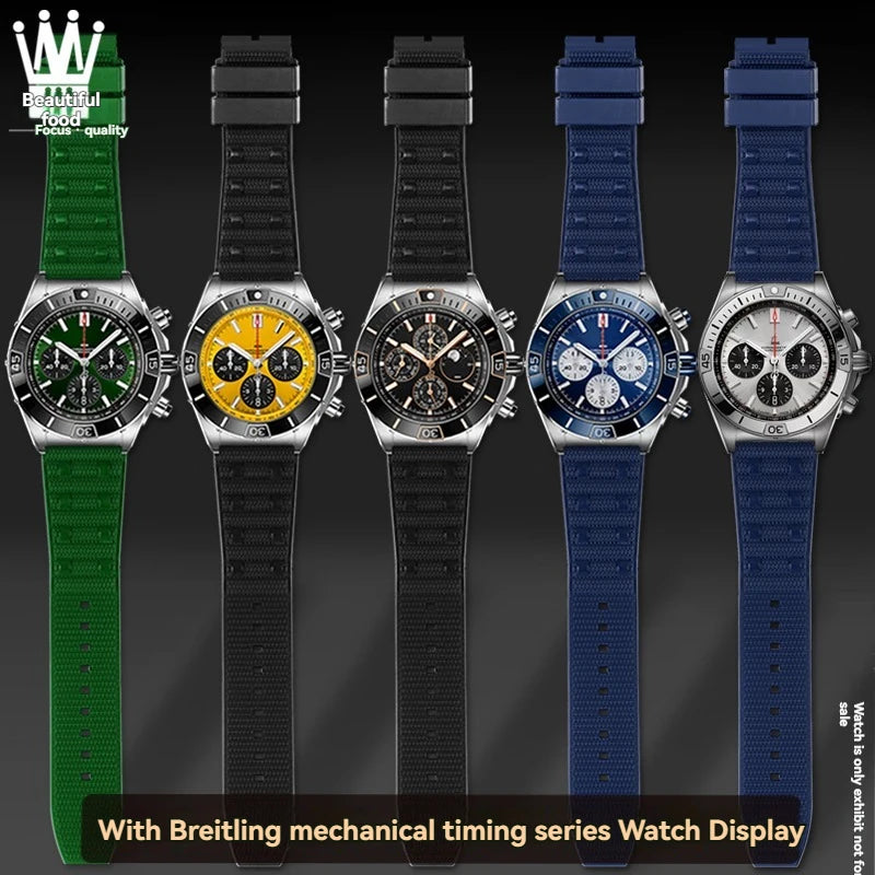 22mm 24mm FKM Viton Rubber Strap for Breitling Super Chronomat B01 44 Avenger, Waterproof Fluororubber Watch Band for Men