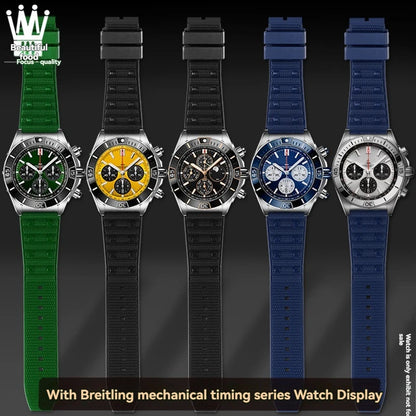 22mm 24mm FKM Viton Rubber Strap for Breitling Super Chronomat B01 44 Avenger, Waterproof Fluororubber Watch Band for Men