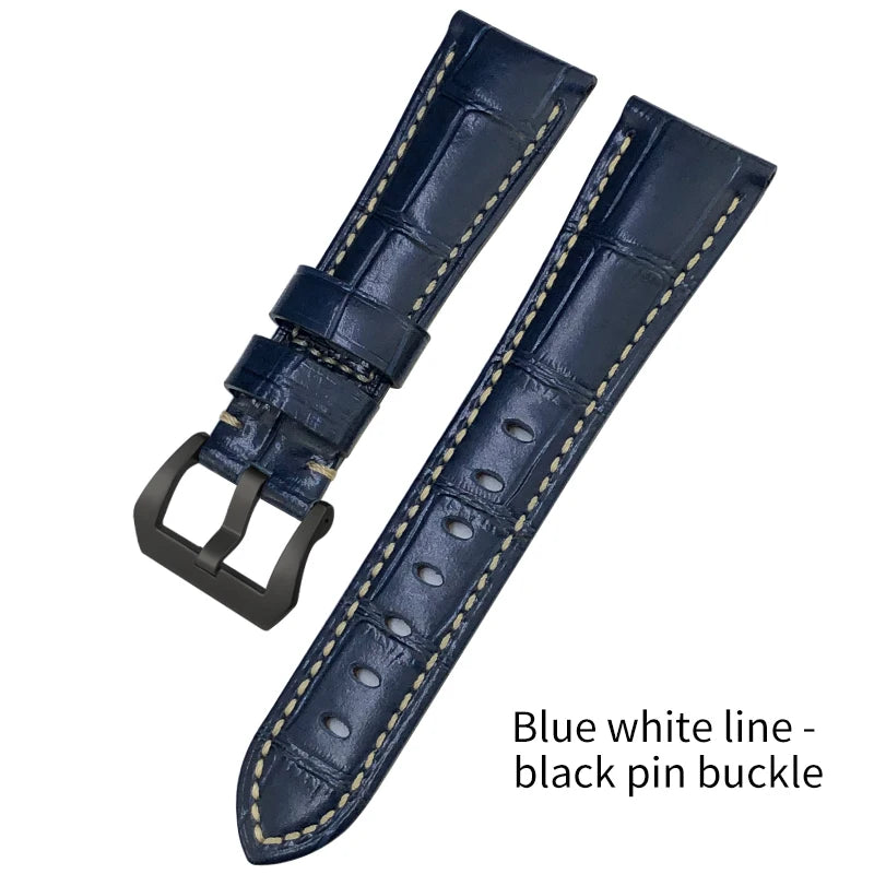 Men's 22mm Blue Cowhide Genuine Leather Watch Strap for PANERAI LUMINOR 1950 GMT SUBMERSIBLE PAM00688 00927 Pin Buckle Band