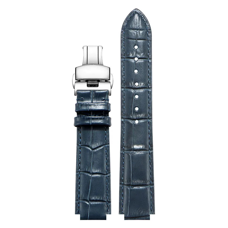 Convex leather watch strap for Ulysse Nardin MARINE 6300 263 6319, men's and women's strap, 24x12MM 26x12MM, blue strap accessory