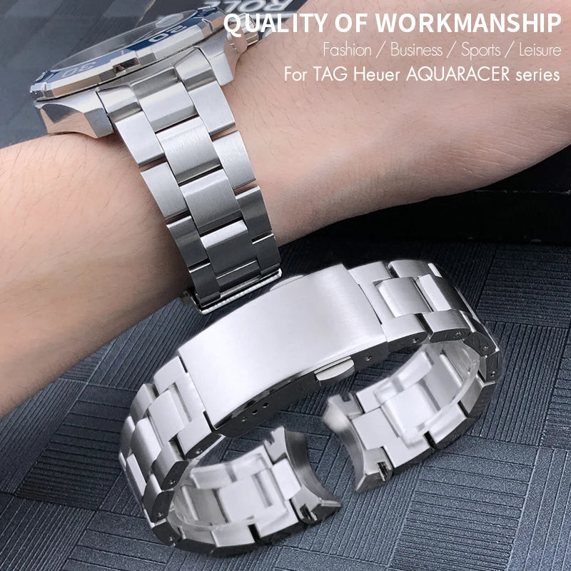 Cinturino per orologio in acciaio inossidabile 316L per Tag Heuer Aquaracer Calibre 43mm Quadrante WAY201 Metallo massiccio 21,5mm 20,5mm Cinturino per orologio