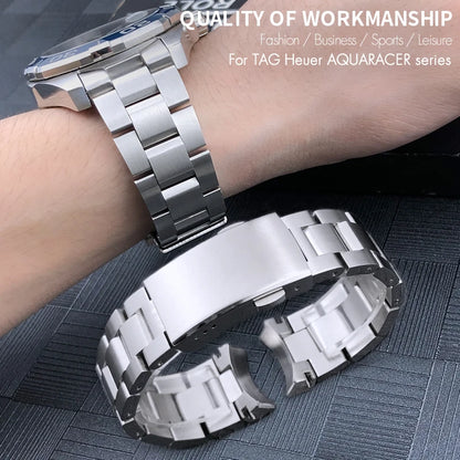 Cinturino per orologio in acciaio inossidabile 316L per Tag Heuer Aquaracer Calibre 43mm Quadrante WAY201 Metallo massiccio 21,5mm 20,5mm Cinturino per orologio