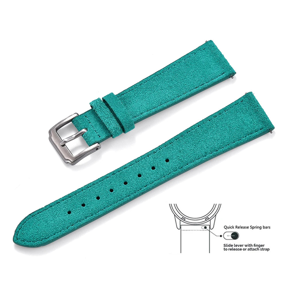 Soft Suede Leather Watch Strap, 18mm 19mm 20mm 22mm, Quick Release for Huawei GT2 GT3 42mm 46mm, Vintage Replacement Belts