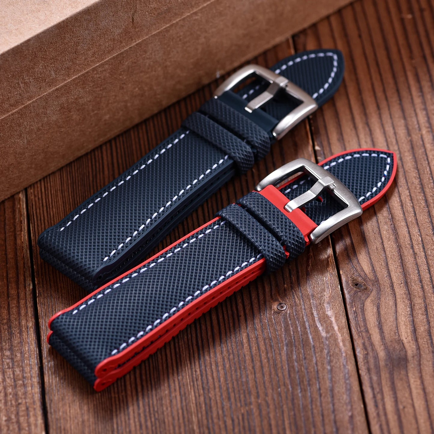 Bracelet de montre en cuir hybride de qualité supérieure, en tissu voile FKM, 18mm 20mm 22mm 24mm, en caoutchouc fluoré, pour chaque marque de montre de plongée