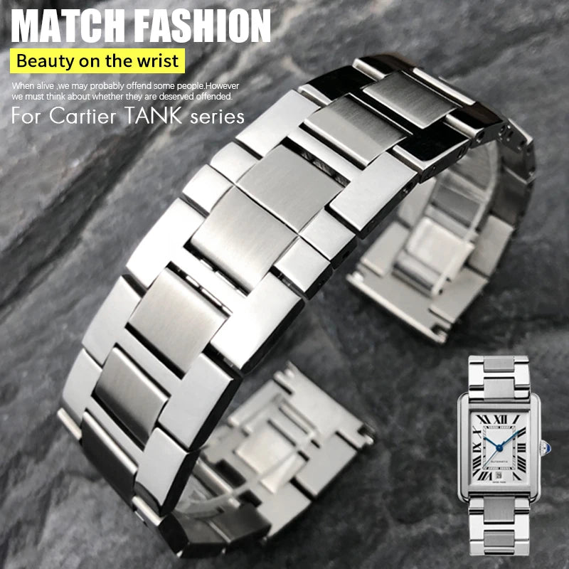 Cinturino sottile in acciaio inossidabile di alta qualità, 20mm, per Cartier Solo Santos Tank, braccialetti da uomo e donna, solido, accessori