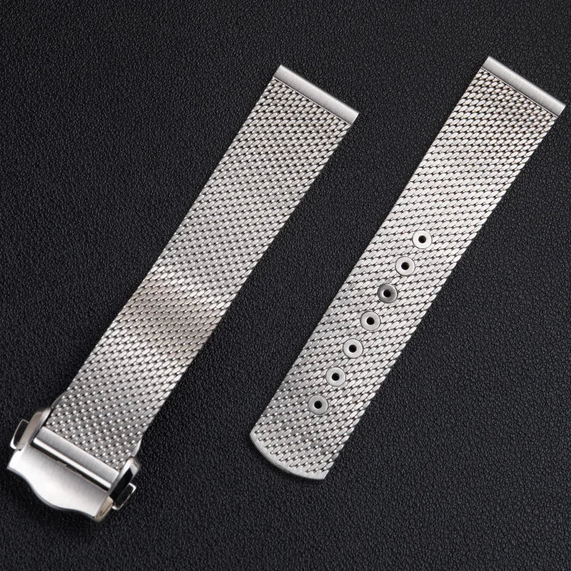 Cinturino universale in acciaio inossidabile con fibbia in acciaio, 20 mm, per bracciale Omega Seamaster Diver 300, cinturino a maglia milanese, Tudor Breitling