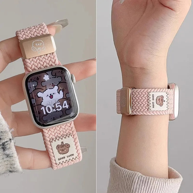 Bracelet en nylon tressé Music Dog avec boucle magnétique pour Apple Watch 42 46 40mm 45mm 41mm 44mm 49mm iWatch 7 4 3 5 6 8 9 10 Ultra