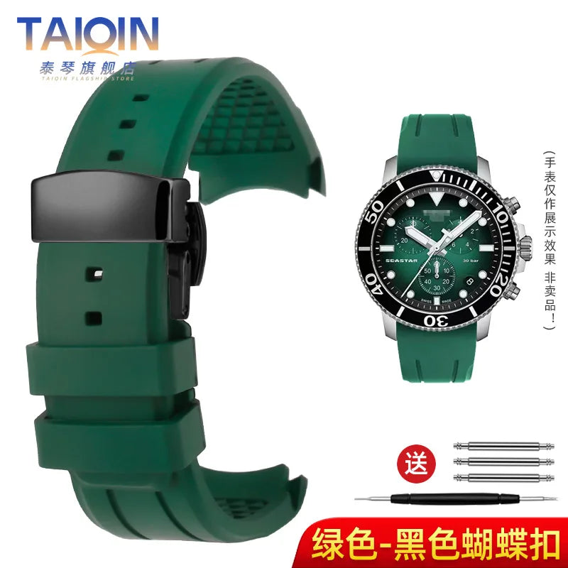 Bracelet de montre en caoutchouc FKM incurvé de haute qualité, 20 22mm, pour seiko rolex tudor Tissot, bracelet de montre pour hommes, fermoir papillon