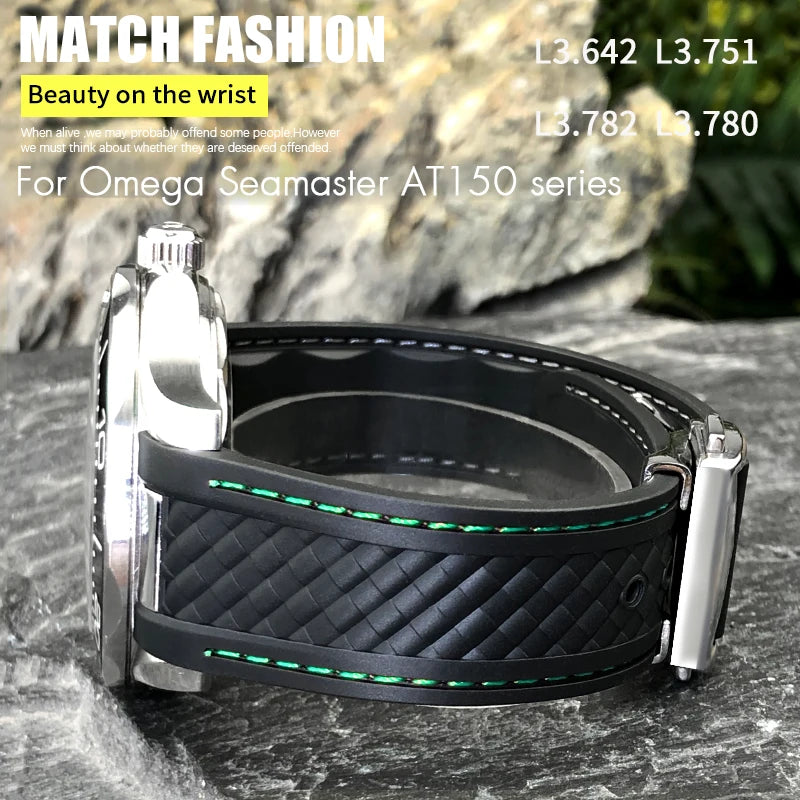 Cinturino curvo in gomma per orologio, 19mm 20mm, adatto per Omega AT150 Seamaster 300 AQUA TERRA, cinturini da immersione, nero e blu, in silicone
