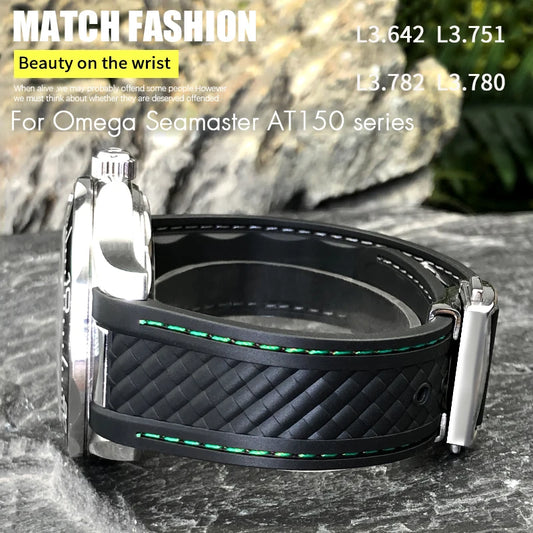 Cinturino curvo in gomma per orologio, 19mm 20mm, adatto per Omega AT150 Seamaster 300 AQUA TERRA, cinturini da immersione, nero e blu, in silicone