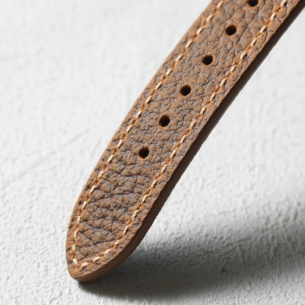 Handmade Litchi Grain Cowhide Leather Strap, 20MM x 16MM, Ultra-Thin Soft Genuine Leather, Retro Style, Suitable for Antique Watches