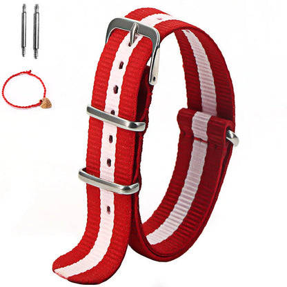 Bracelet de montre à rayures de remplacement pour hommes et femmes, en Nylon, avec boucle ardillon argentée, 16MM 18MM 20MM 22MM, bracelet à dégagement rapide