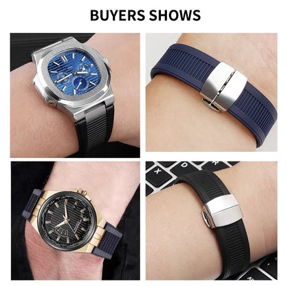 High Quality Watch Strap for Patek Philippe Nautilus Series 5711/5712/5980, Waterproof Silicone Watchband, 25-13mm Butterfly Buckle