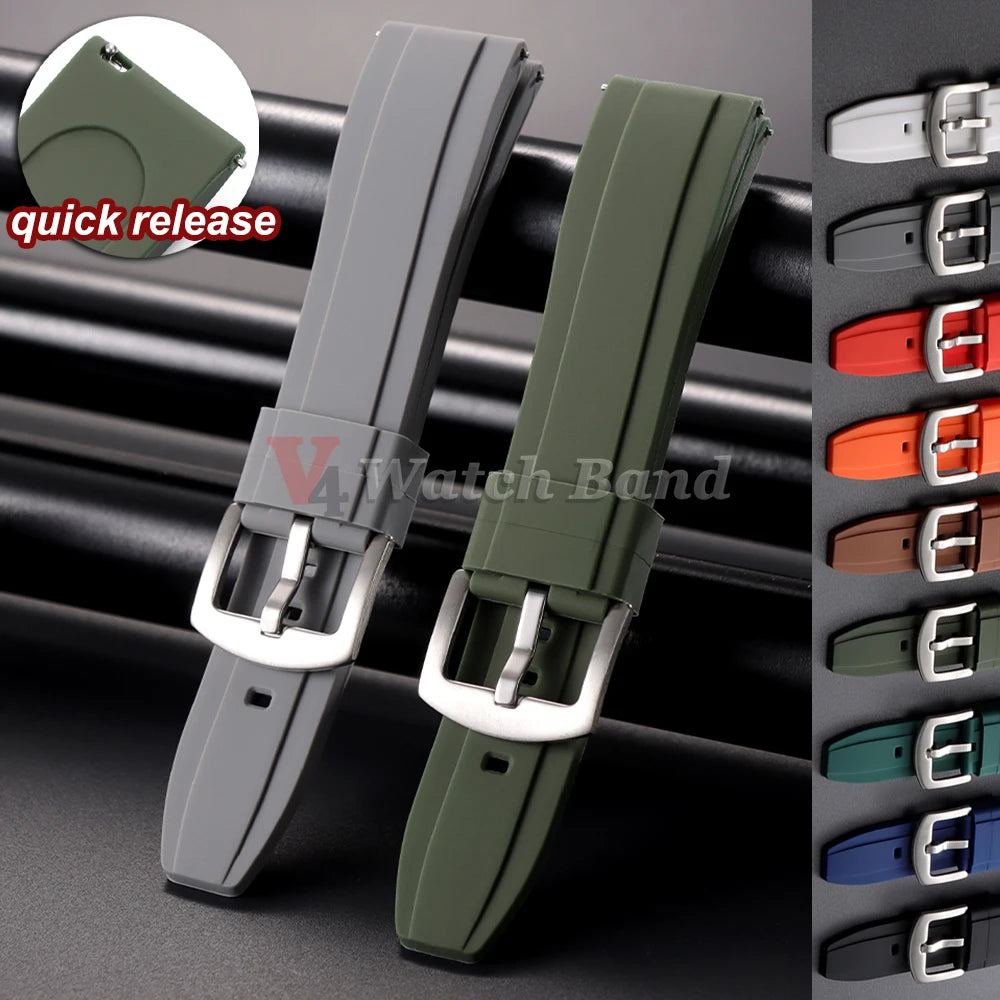 Bracelet de montre sport en silicone souple noir, marron, orange, bleu – Bracelets de 20 mm et 22 mm à libération rapide en caoutchouc de silicone