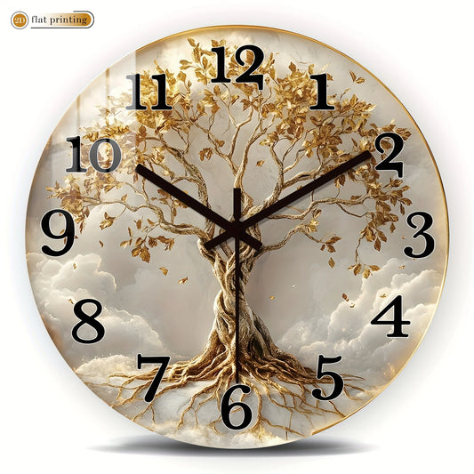 Orologio da parete moderno e minimalista con albero della vita, silenzioso, senza ticchettio, elegante design di rami e radici dorati, alimentato a batteria.