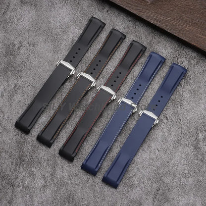 Bracelet de montre en Silicone 20mm 22mm, noir bleu, en caoutchouc, extrémité incurvée, étanche, pour hommes et femmes, pour Omega Seamaster 300