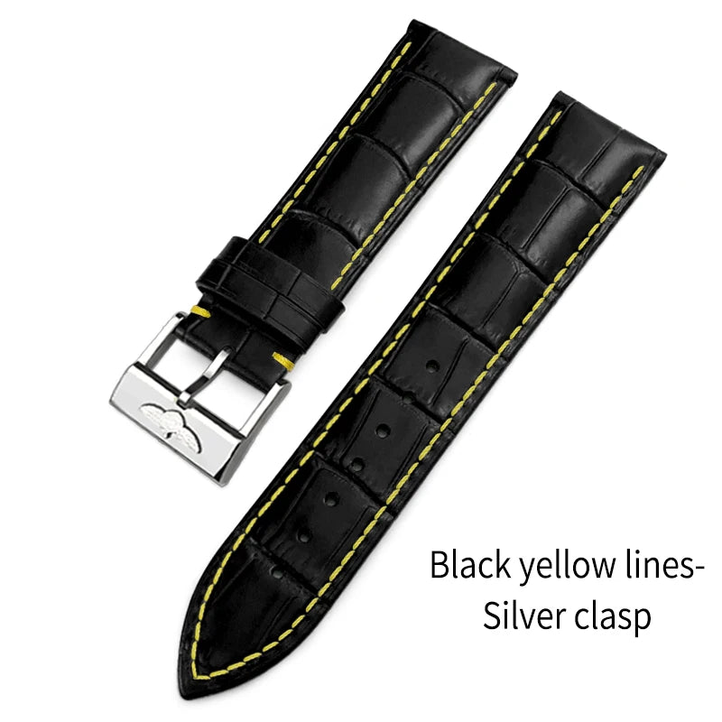 Bracelet de montre en cuir véritable 20mm 21mm 22mm pour Breitling Avenger Navitimer Chronomat Superocean Heritage Yellow Wolf