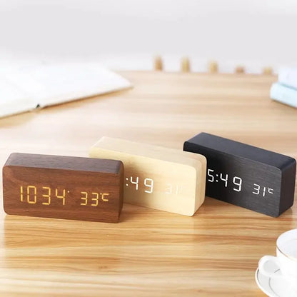 Réveil numérique en bois, réveil LED avec température, horloges de bureau pour bureau, horloge de chevet