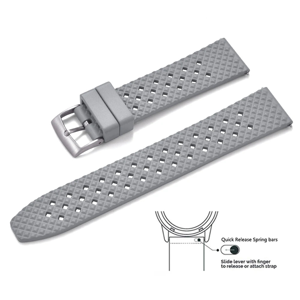 Bracelets de montre en caoutchouc FKM tropical premium 20 mm 22 mm à dégagement rapide, motif nid d'abeille, respirants et poreux pour Seiko SRP775