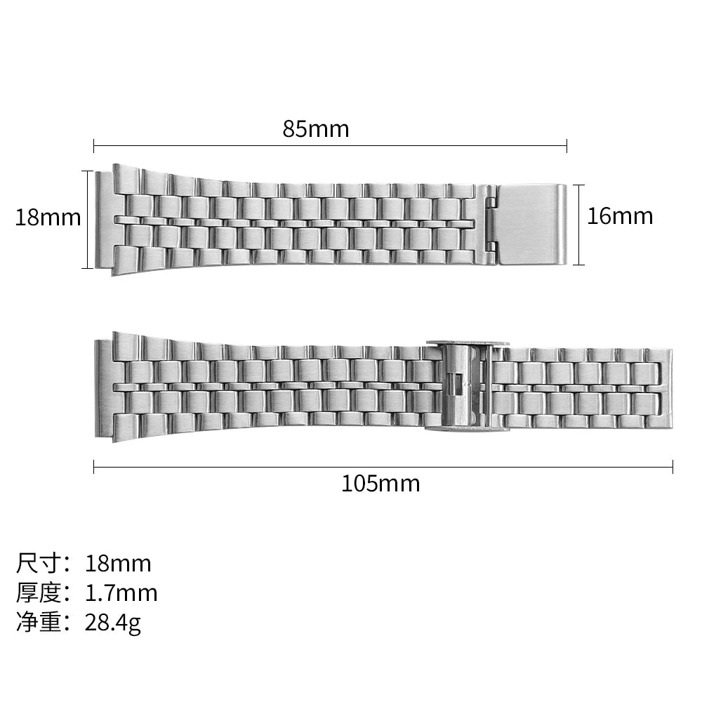 Unisex stainless steel watch band, 18mm, for CASIO F91W F105 F108 A158 A159 A168 AE1200 1300, Ultra-thin