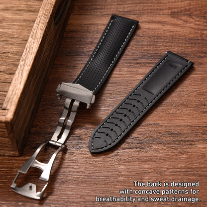 OZE Bracelet montre en Caoutchouc fluorocarbone - Surpiqures / Motif Racing - Déployante - Universel