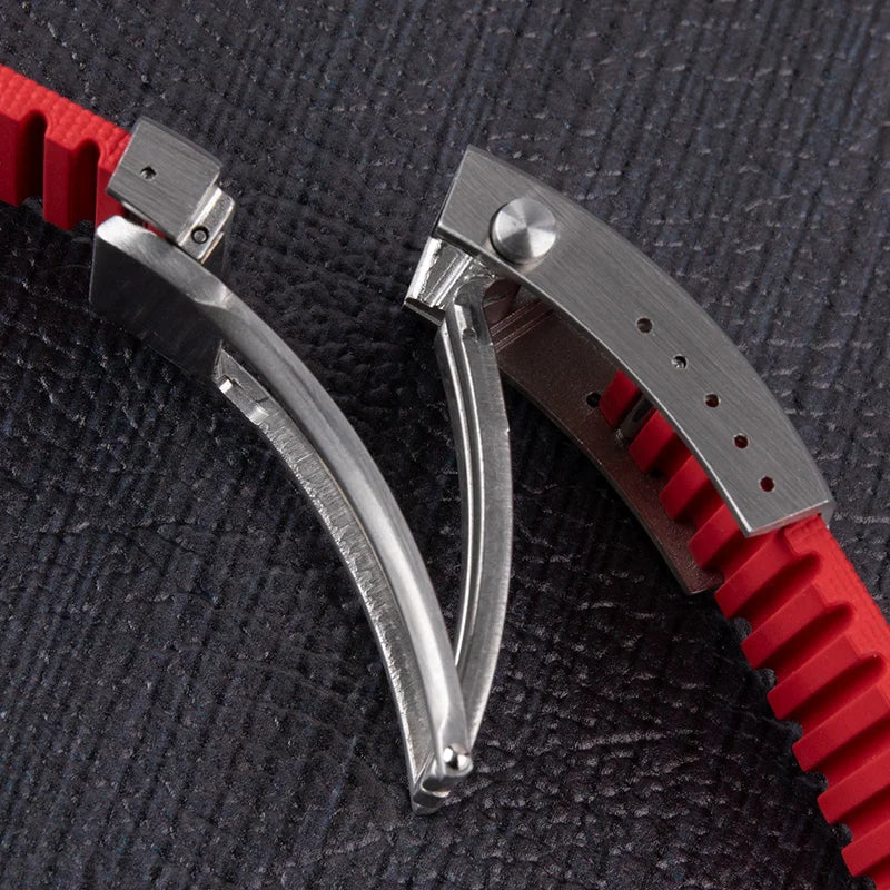 Cinturino per orologio in gomma FKM con estremità curve a sgancio rapido CTS 20/21/22 mm, dimensione regolabile, fibbia deployante, per Omega, Mido, Seiko, IWC, S