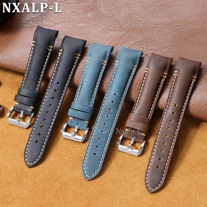 Bracelet de montre en cuir de vachette huilé à extrémités courbes, 20 mm 22 mm, sangles de haute qualité faites à la main pour Omega pour Rolex