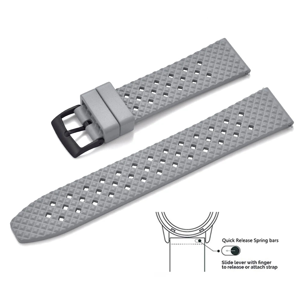 Bracelets de montre en caoutchouc FKM tropical premium 20 mm 22 mm à dégagement rapide, motif nid d'abeille, respirants et poreux pour Seiko SRP775