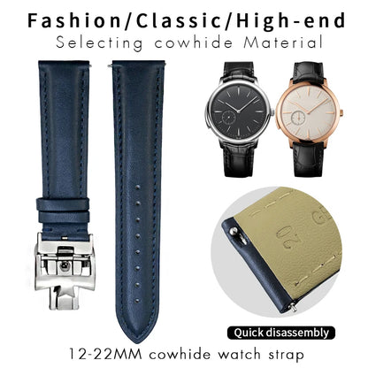 Bracelet de montre en cuir véritable à dégagement rapide 19mm 20mm 21mm 22mm pour Vacheron Constantin Patrimony VC, bracelet noir avec boucle pliable