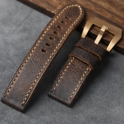 Bracelet de montre en Bronze fait à la main, 20 21 22 23 24 26MM, Bracelet épais italien, première couche en cuir de vache souple, Vintage
